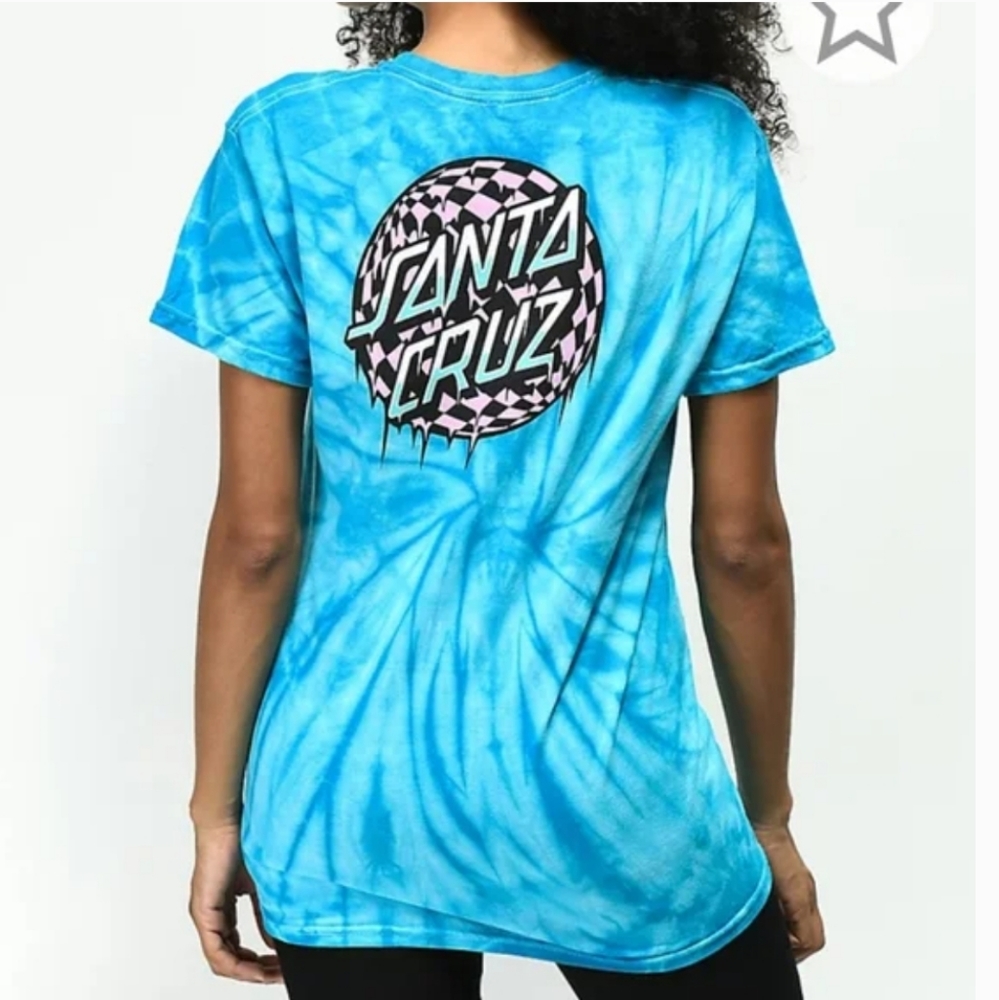 Santa Cruz Skate Checkered Waste Dot Blue Tie Dye Short Sleeve T-Shirt Small